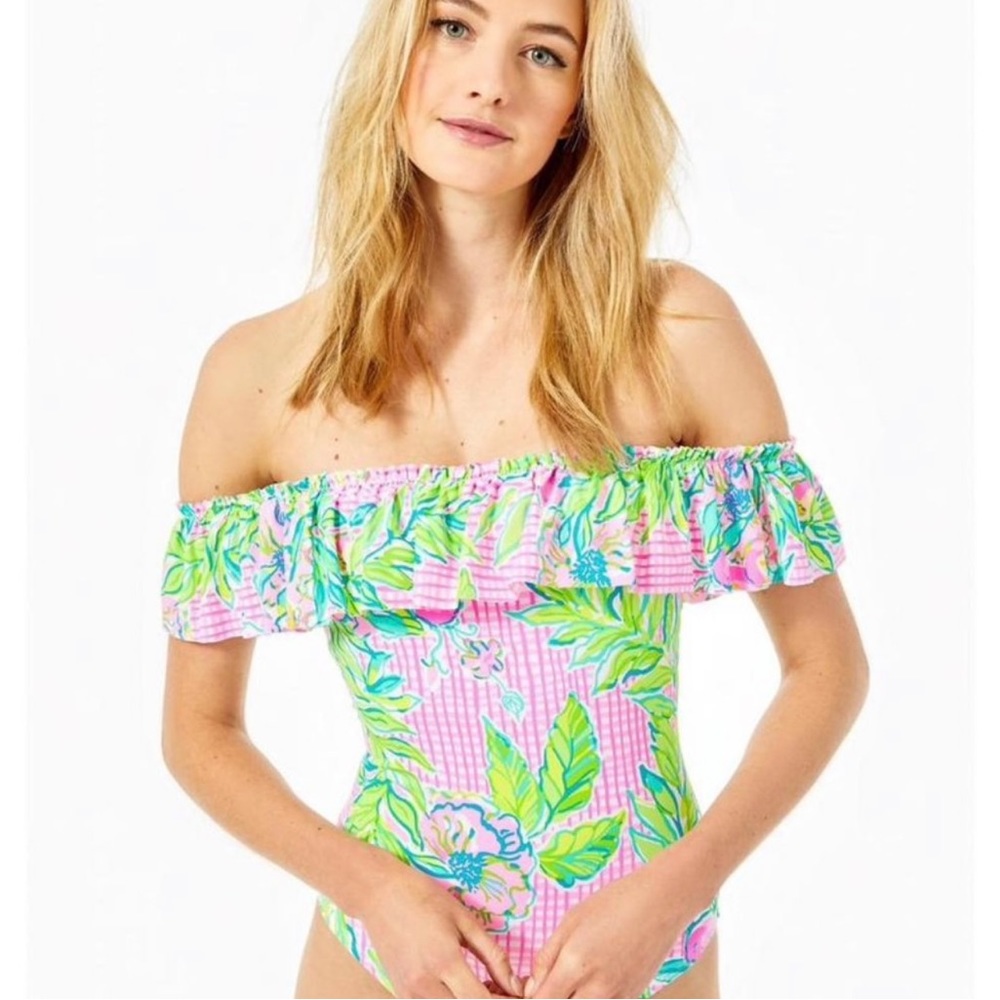 Lilly Pulitzer off shoulder open piece swimsuit size 10